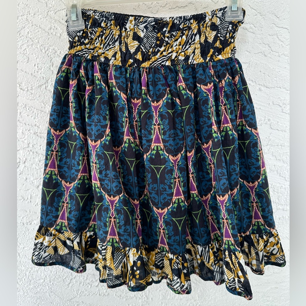 Anthropologie Let Me Be Belted A-Line Mini Cotton Boho Small Skirt